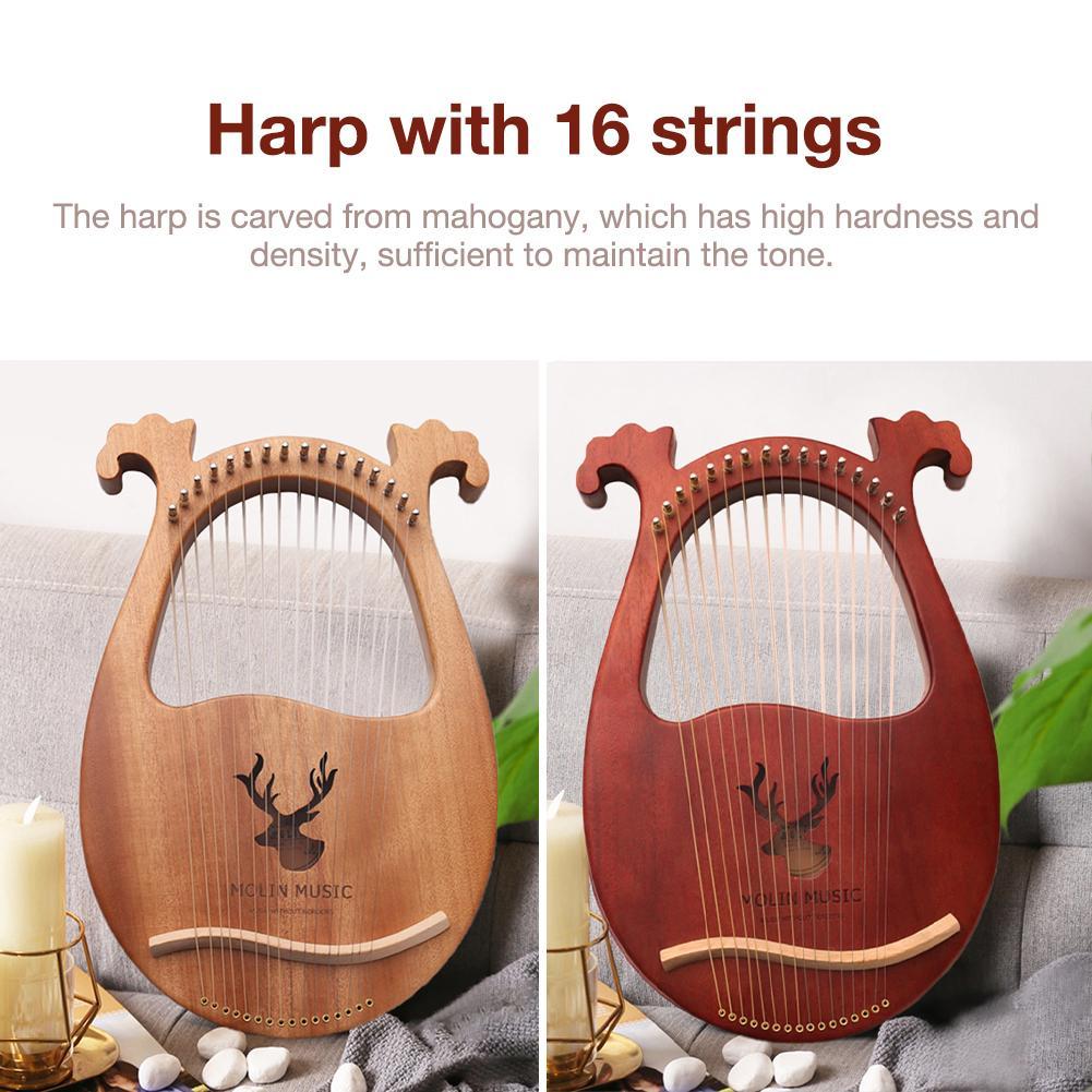 16-note Lyre Harp Set Hard Mahogany Hard Portable With Tuning Wrench Black Storage Bag Harp Set For Professionals Perfect Gift - AKLOT
