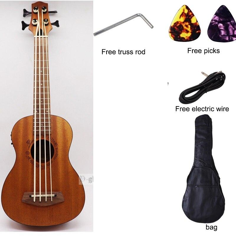 30 inch electric ukulele bass guitar full okoume wood guitar body natural color 4 string mini uk bass guitar children gift - AKLOT