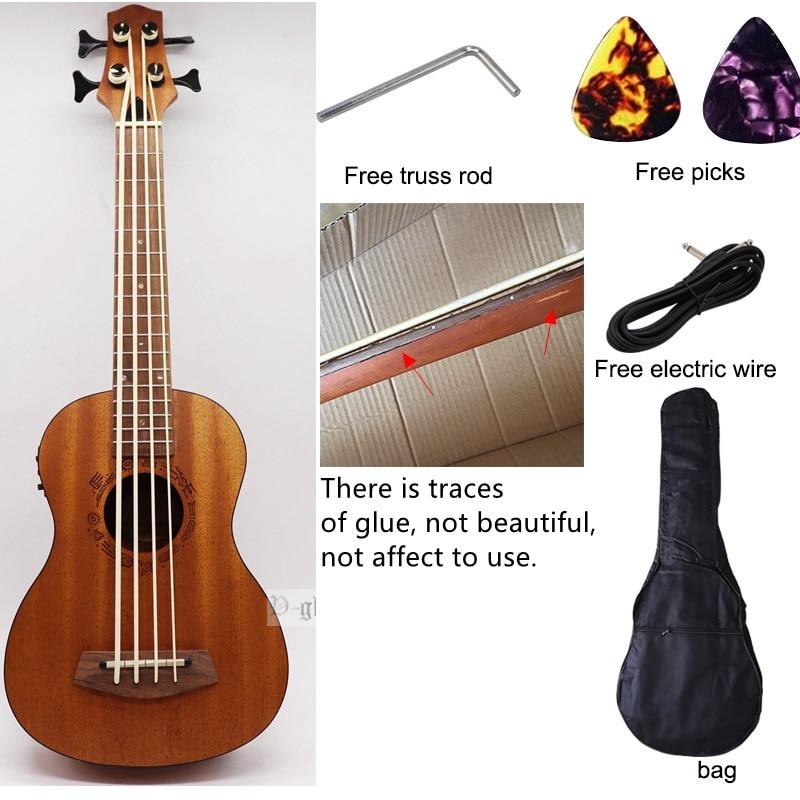 30 inch electric ukulele bass guitar full okoume wood guitar body natural color 4 string mini uk bass guitar children gift - AKLOT