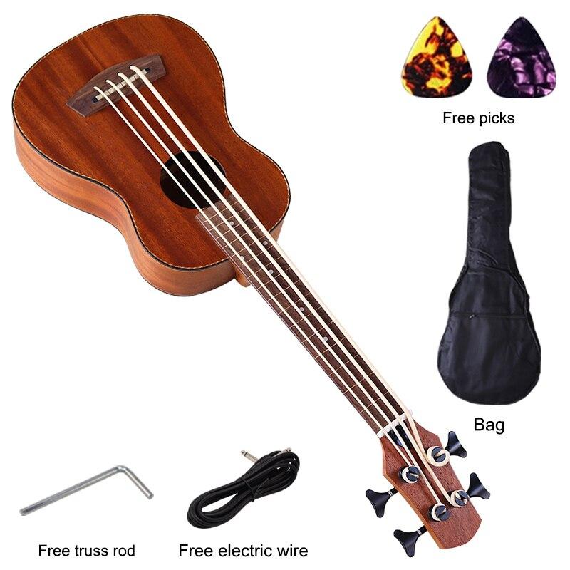 30 inch electric ukulele bass guitar full okoume wood guitar body natural color 4 string mini uk bass guitar children gift - AKLOT