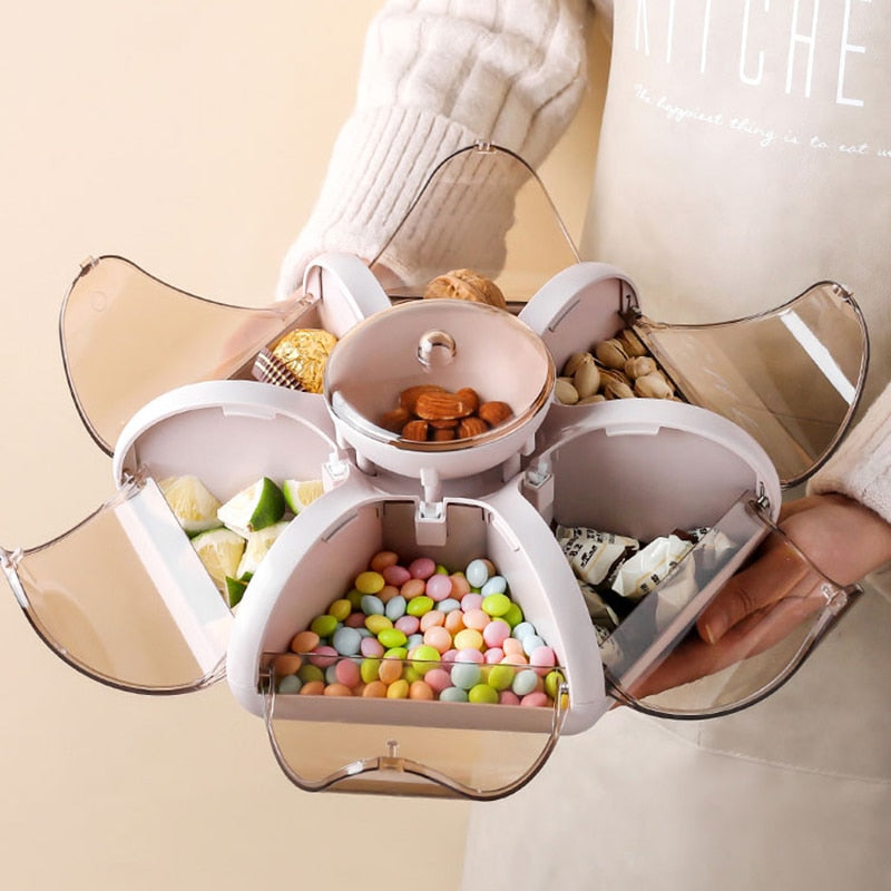 Lotus Shape Candy Snack Nut Box Living Room Fruit Plate Tray Transparent Press Food Storage Case Dried Fruit Storage Organizer