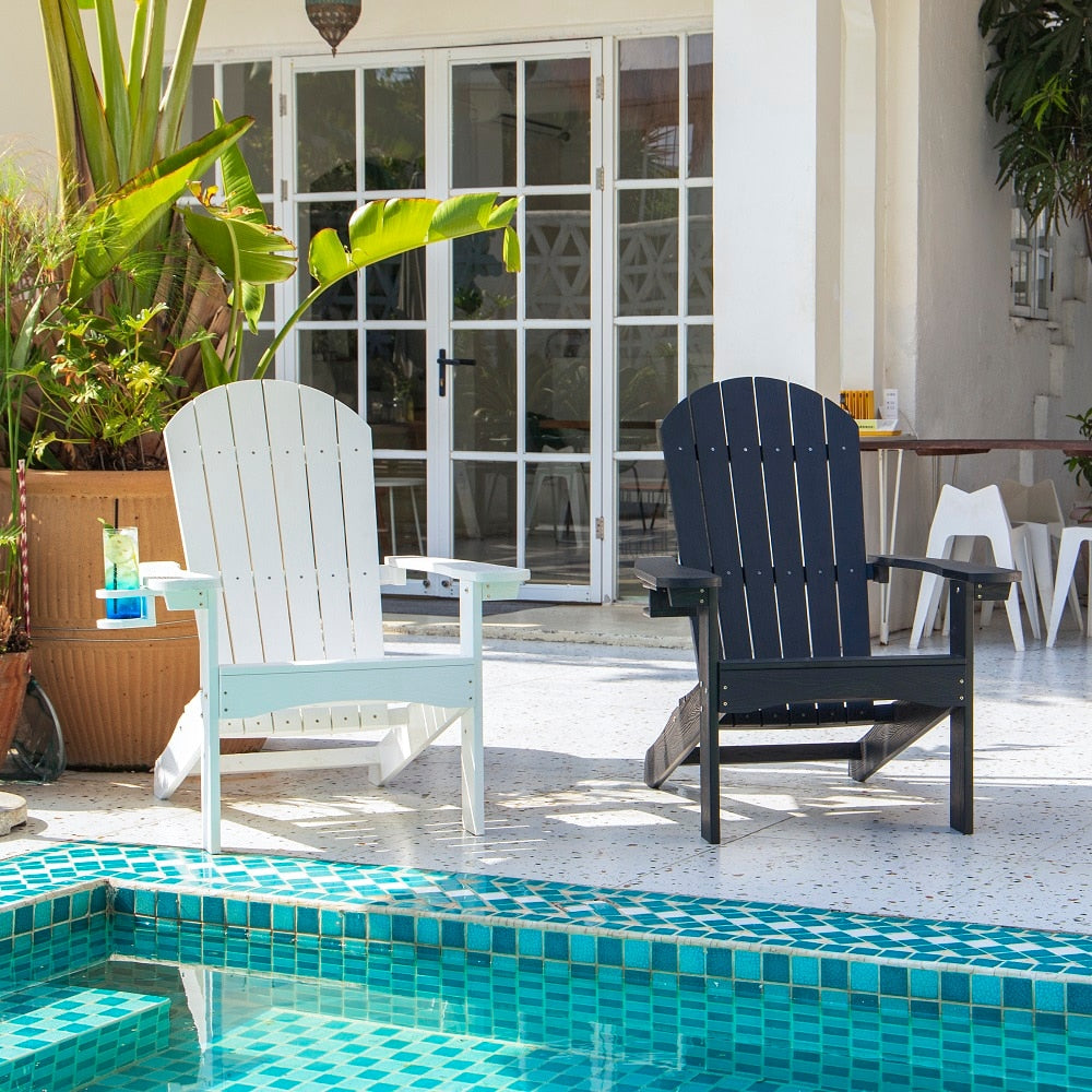 Adirondack Patio Chair with Adjust Cup Holder Outdoor Waterproof Modern Beach Recliner Weather Resistant for Law Garden