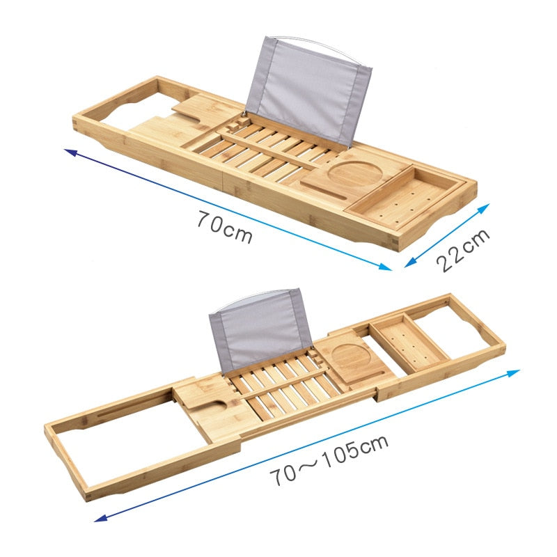Extendable Bamboo Bath Caddy Tray Adjustable Home Spa Wooden Bathtub Tray Book Wine Tablet Holder Reading Rack